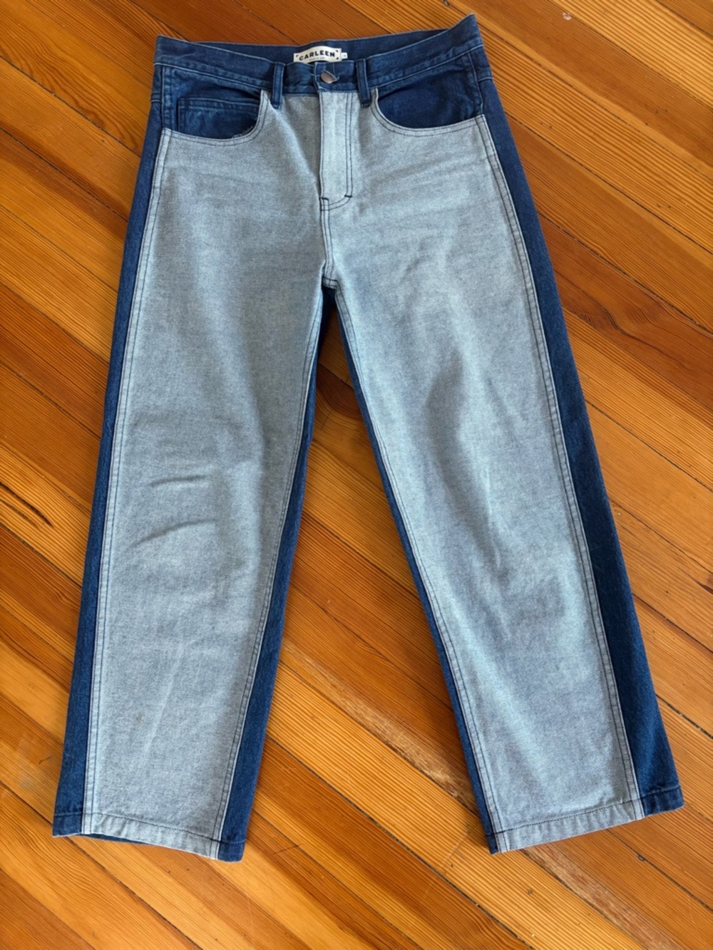Colorblock Straight Leg Women’s Jeans in Light & Dark Blue
